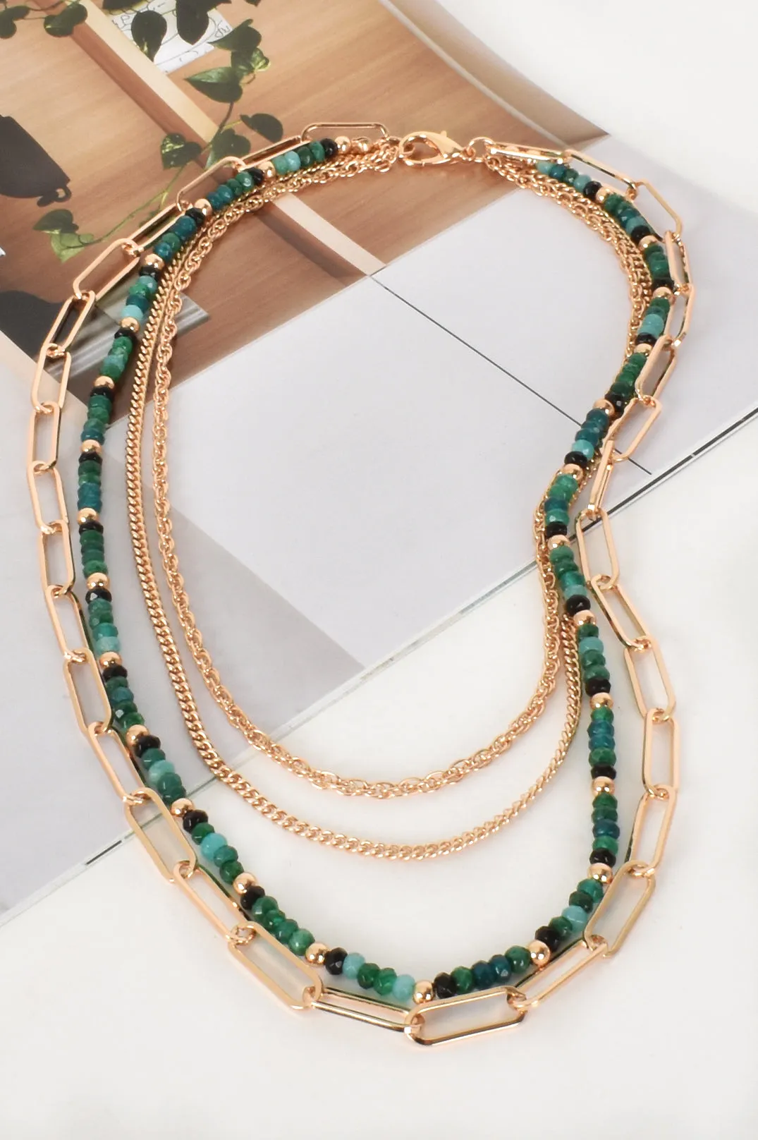 Layered Necklace - Green/Gold/Black