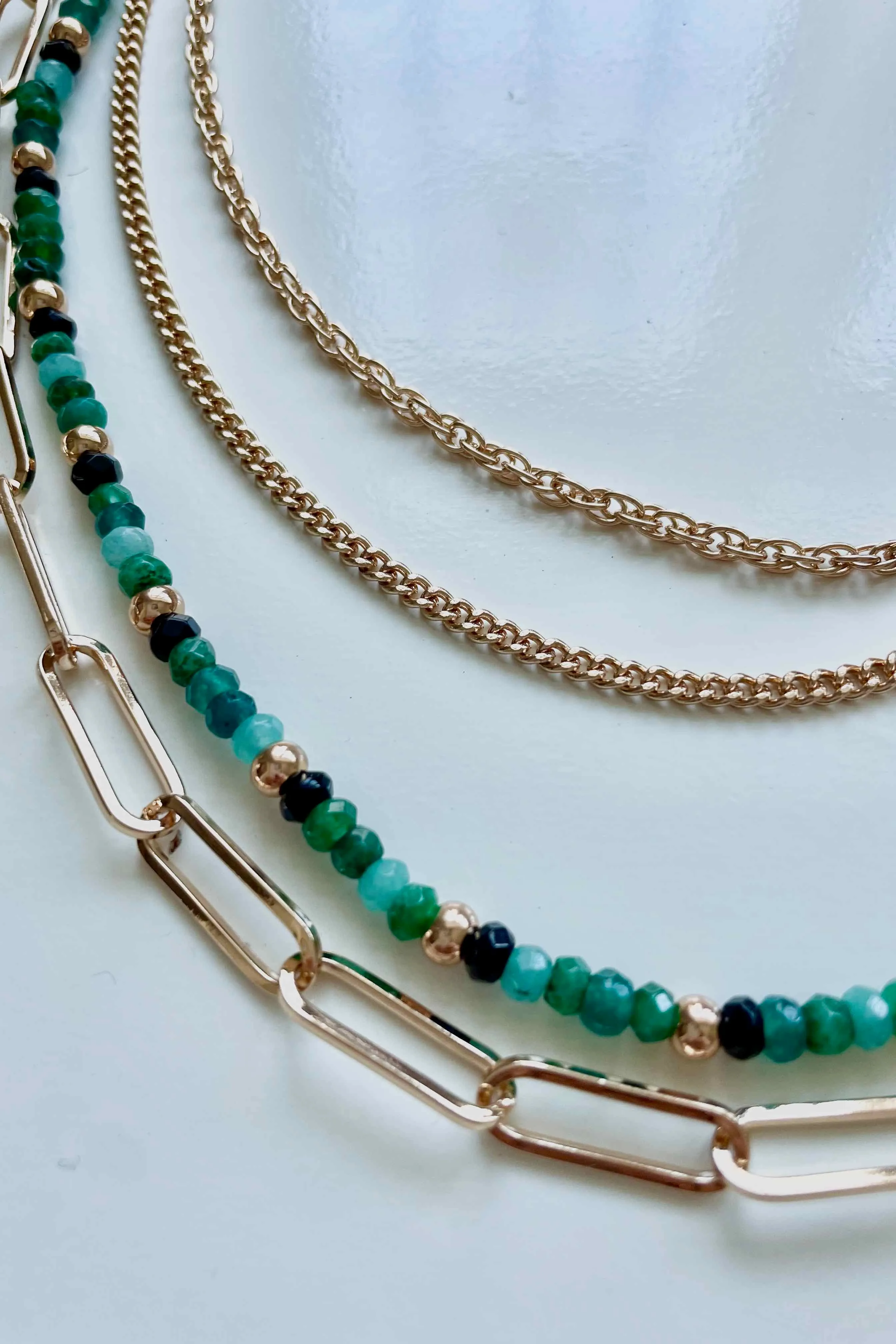 Layered Necklace - Green/Gold/Black