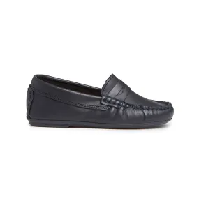 Leather Penny Loafers in Navy