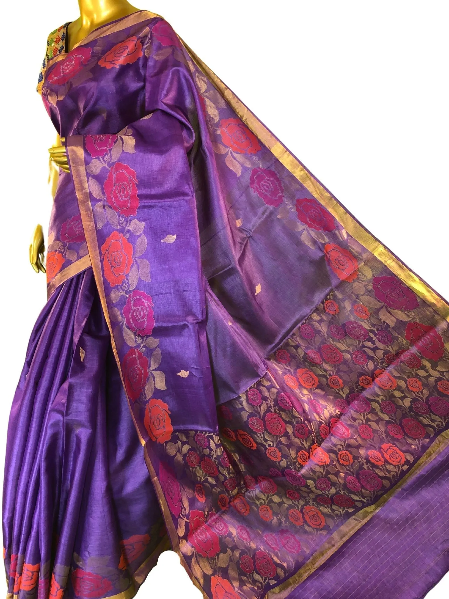 Light Purple Color Pure Tussar Silk Saree with Meenakari Border