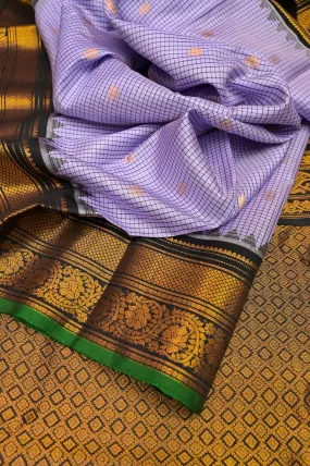 Lilac Color Gadwal Silk Saree with Check Body and Temple Border