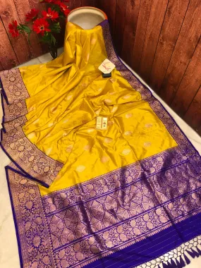 Maize Yellow Color Pure Katan Banarasi Saree