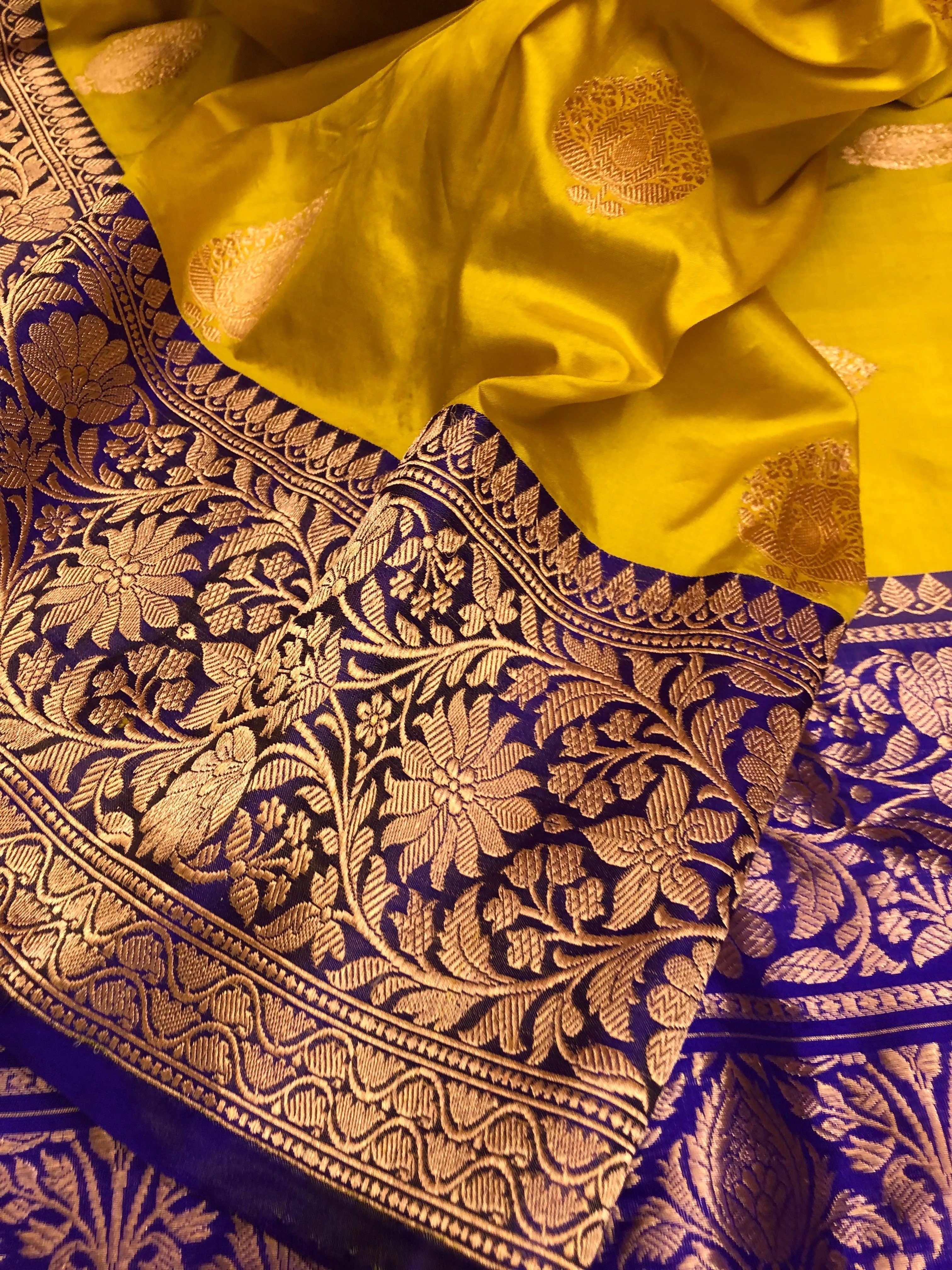 Maize Yellow Color Pure Katan Banarasi Saree