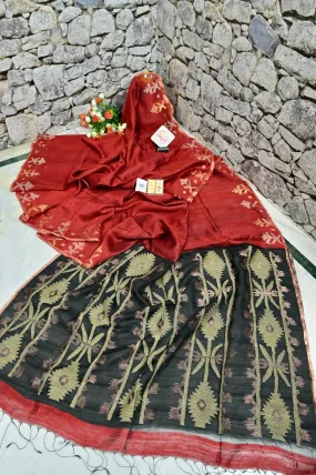 Maroonish Red Color Pure Matka Silk with Jamdani Pallu