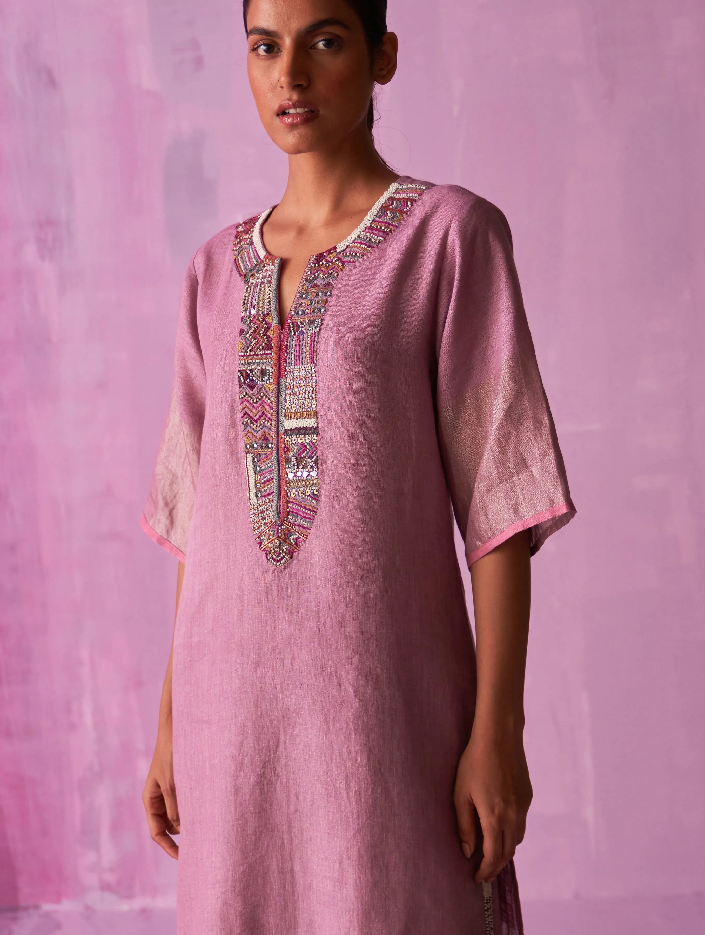 Mato Hand-Embroidered Kurta - Lavender