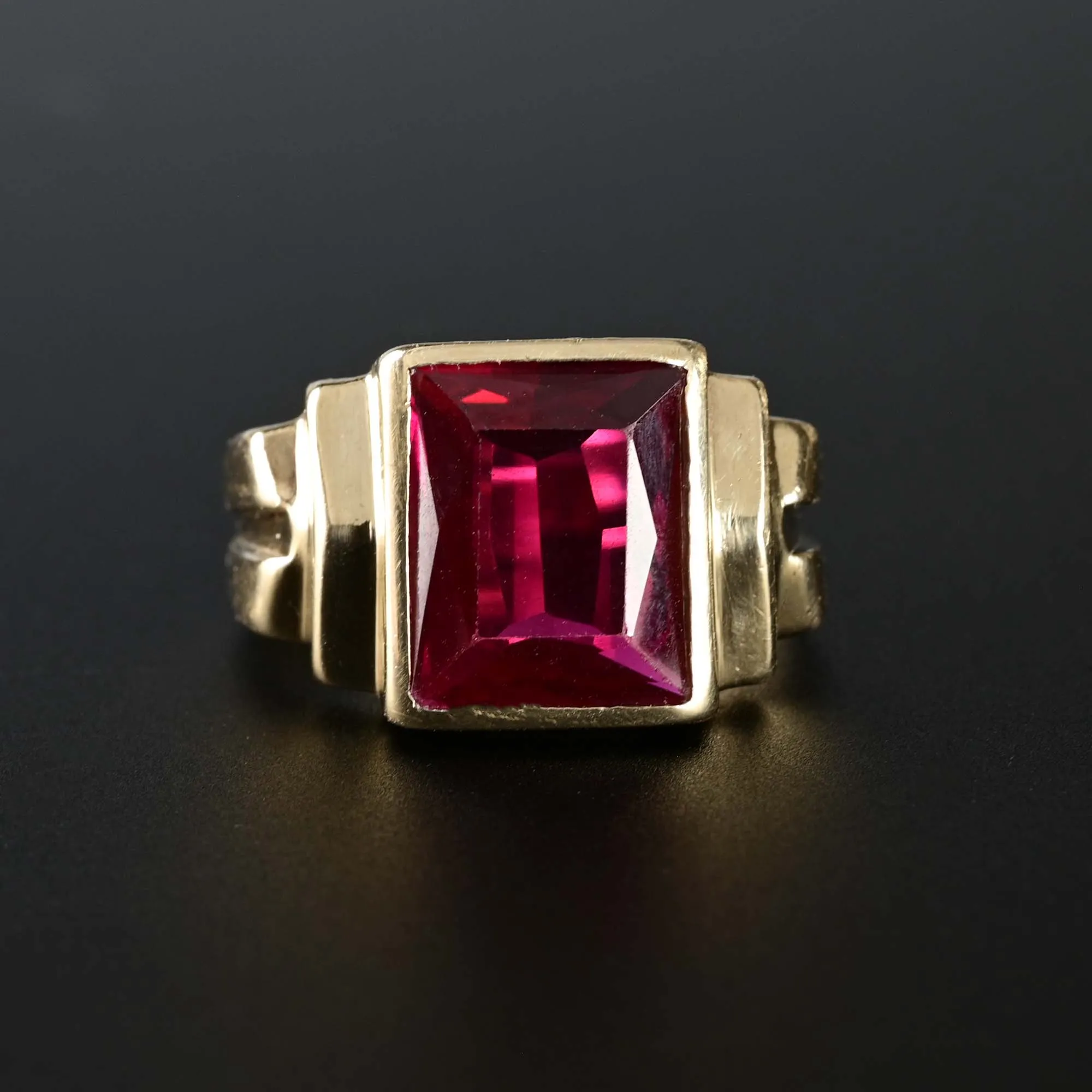 Mens Gold Signet Style Deco Ruby Ring