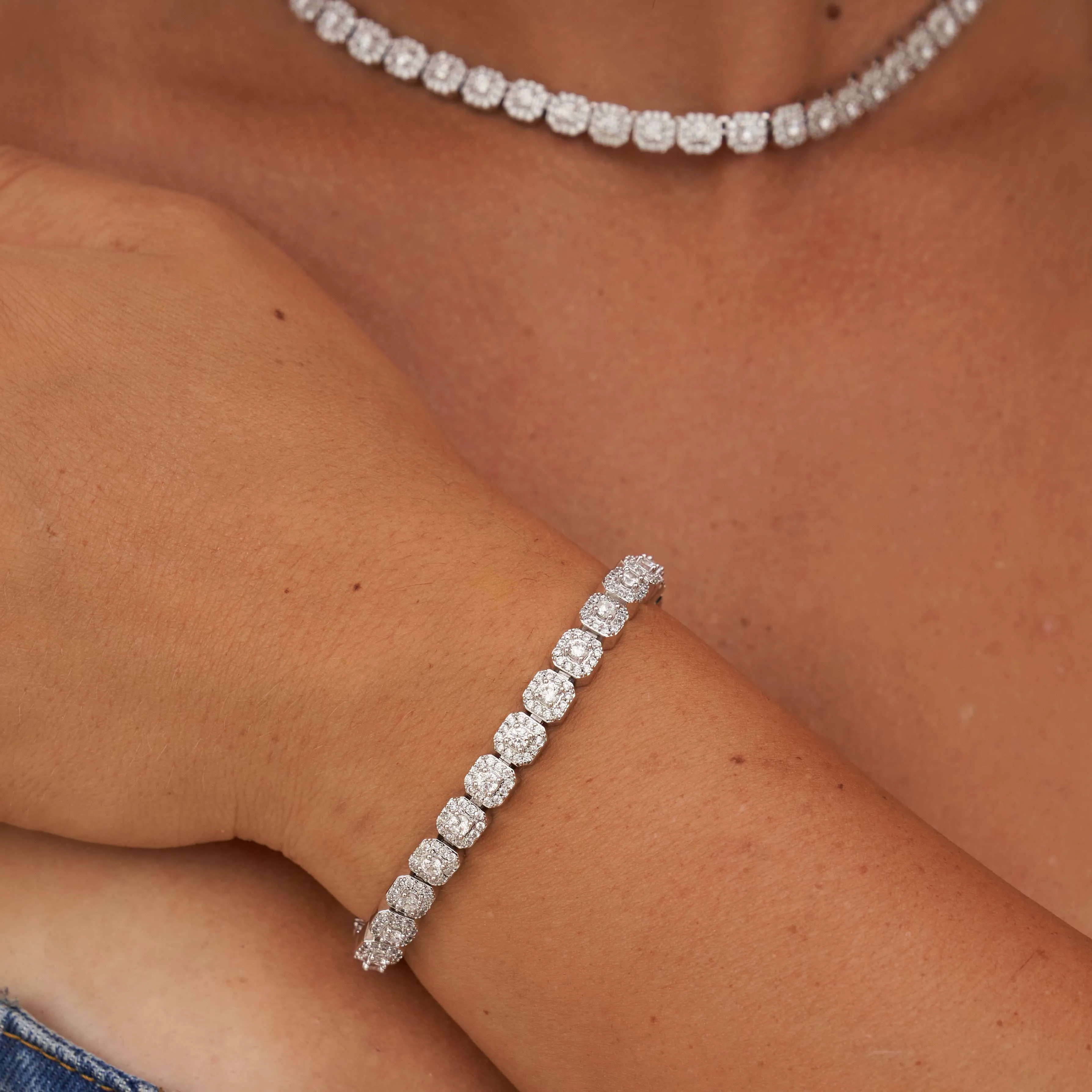 Micro Clustered Tennis Bracelet - White Gold