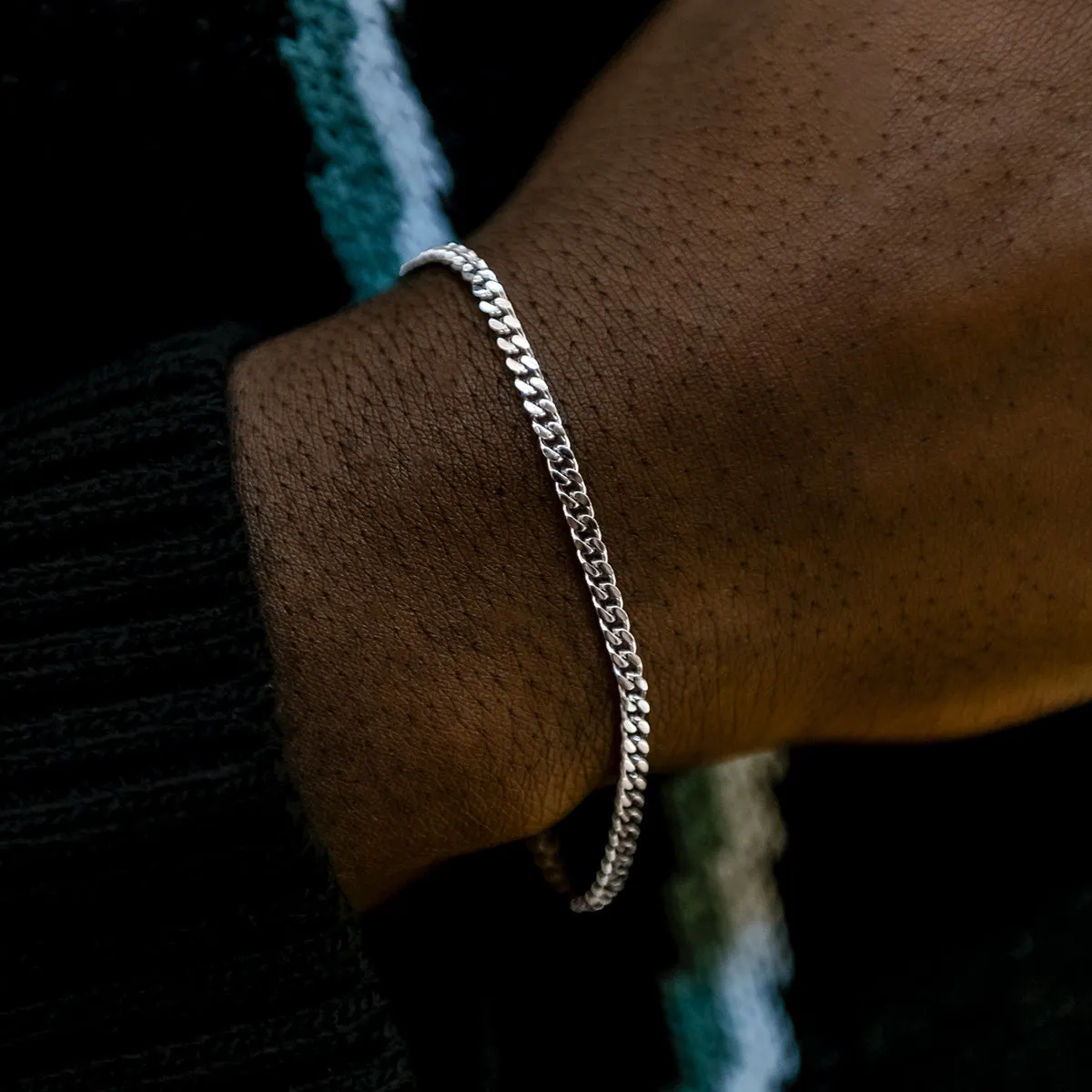 Micro Cuban Bracelet in White Gold- 3mm