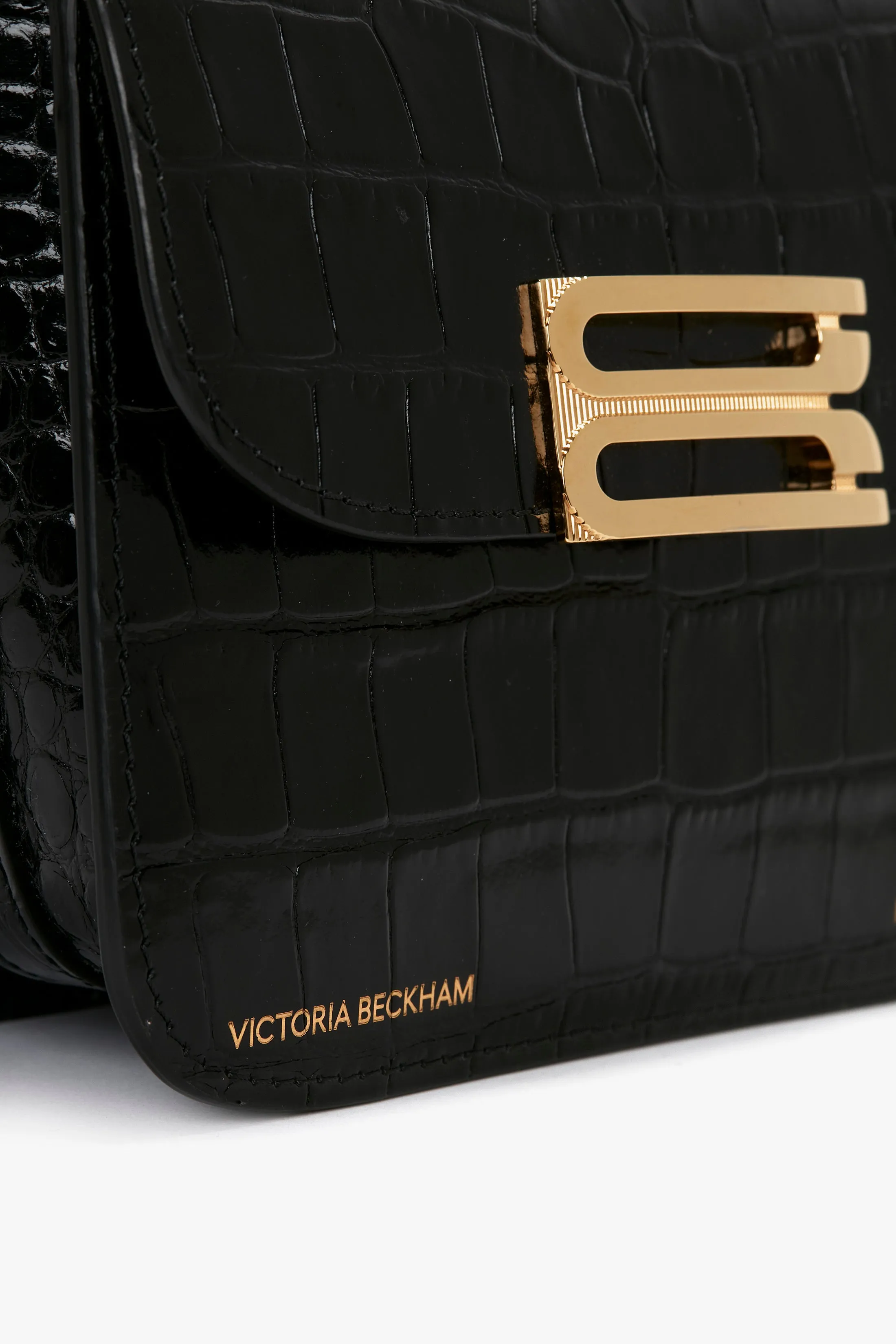 Mini Frame Shoulder Bag In Black Croc-Effect Leather