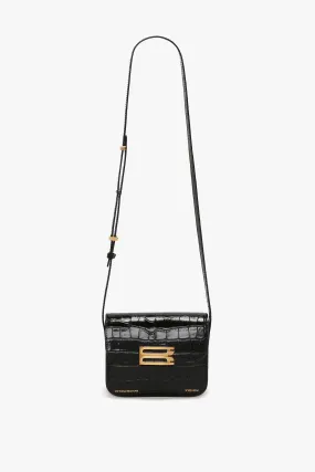 Mini Frame Shoulder Bag In Black Croc-Effect Leather