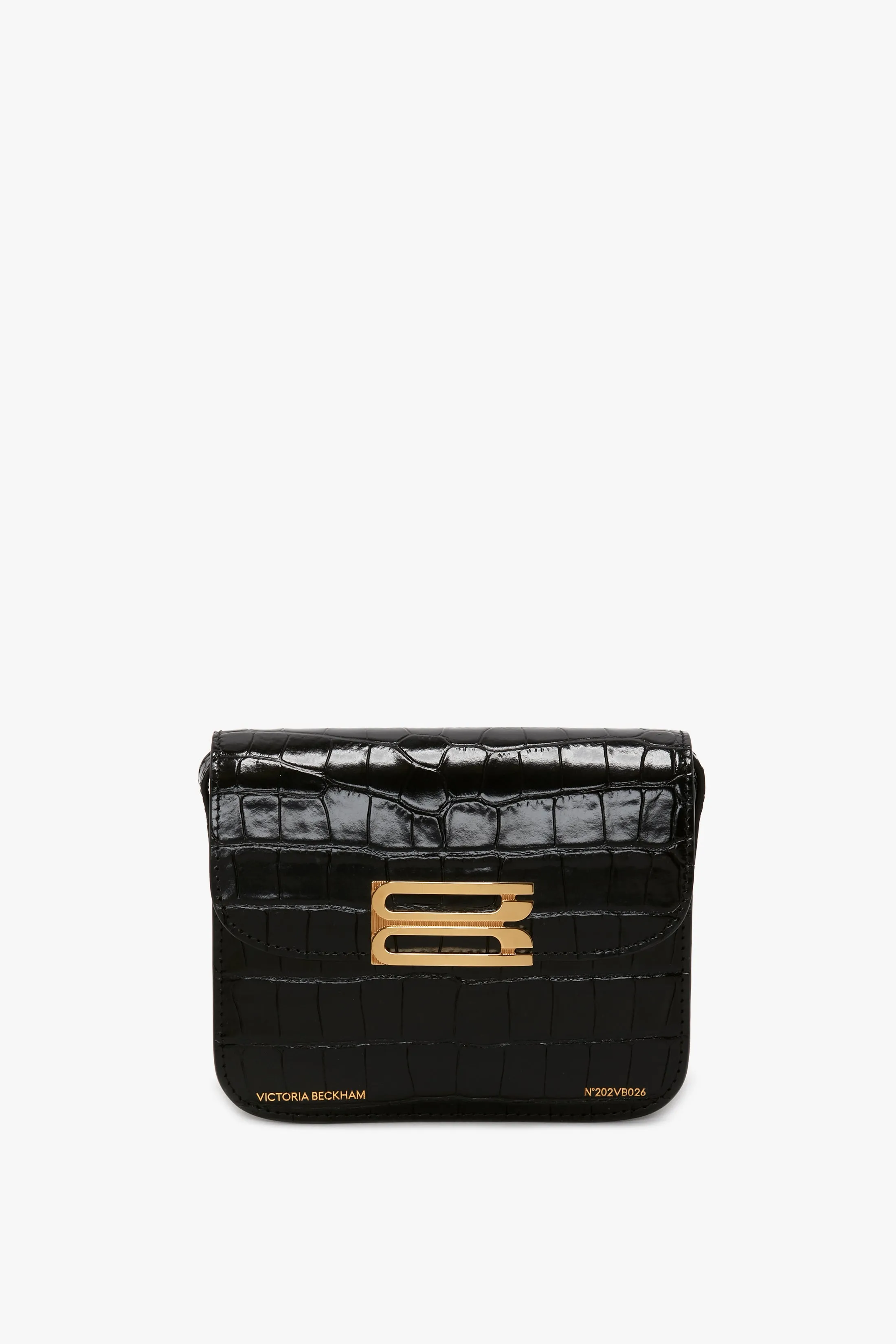 Mini Frame Shoulder Bag In Black Croc-Effect Leather