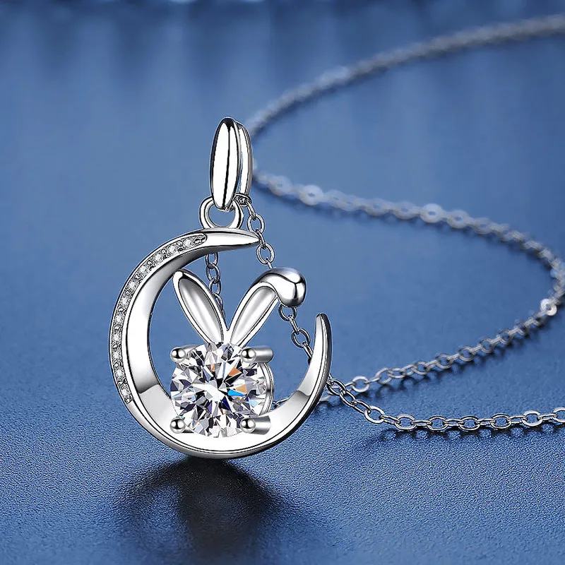 Moon Bunny Moissanite Necklace