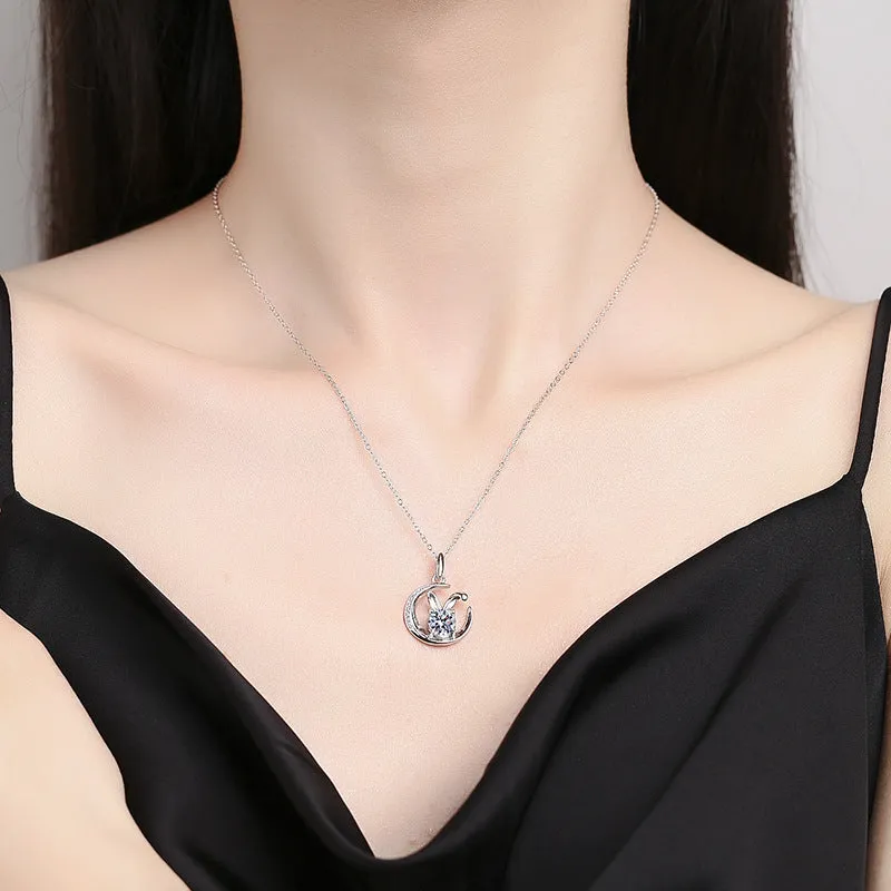 Moon Bunny Moissanite Necklace