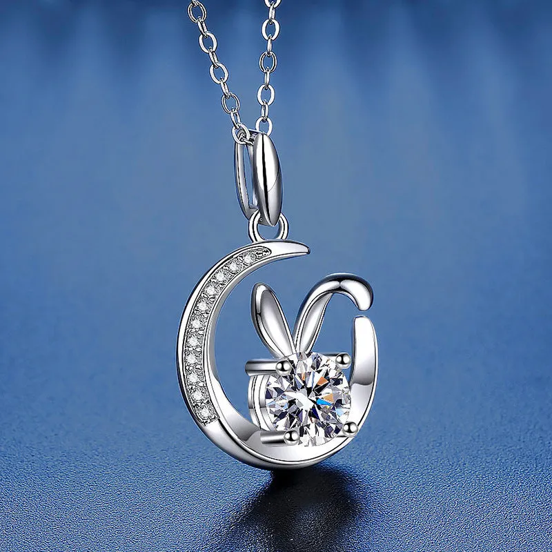 Moon Bunny Moissanite Necklace