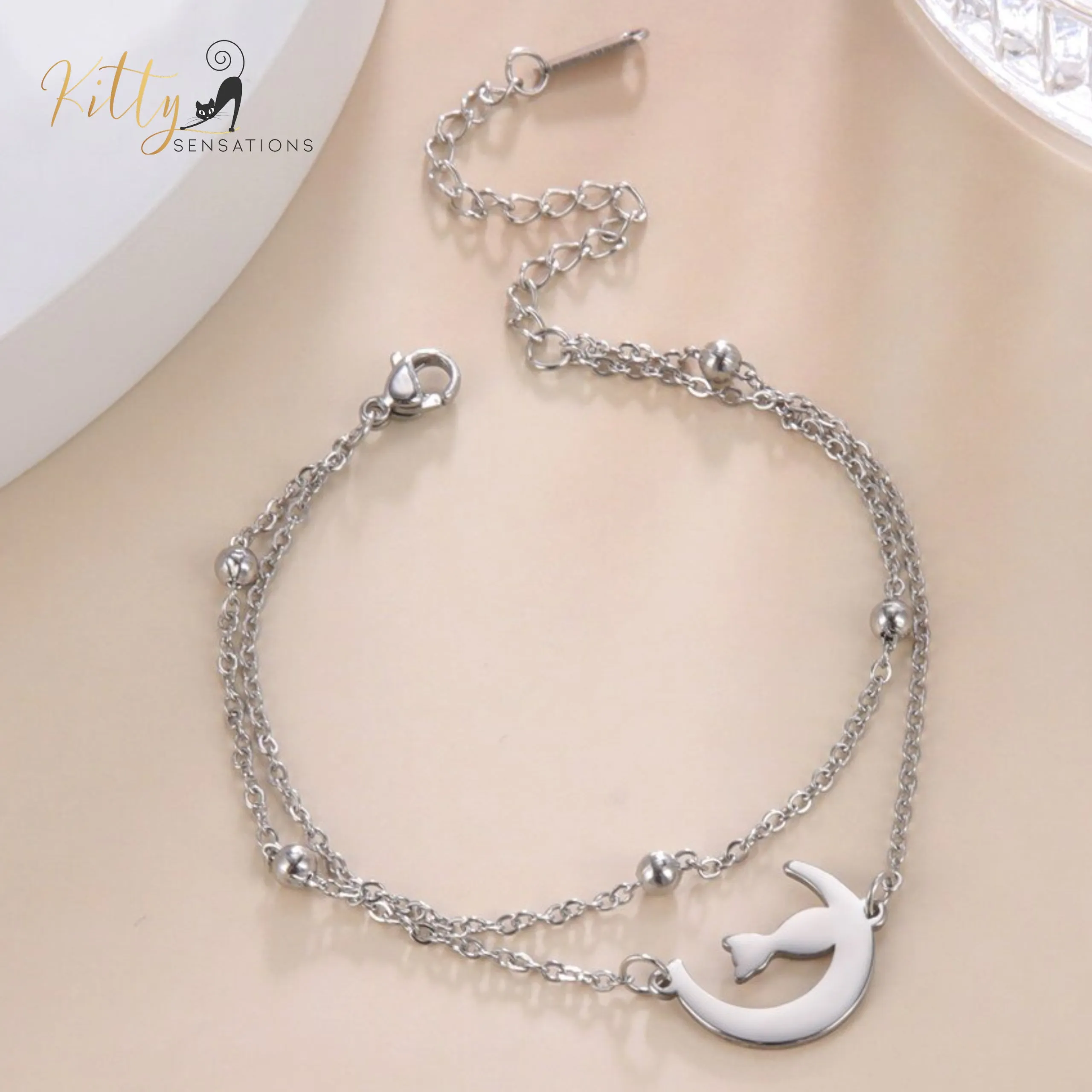 Moon Kitty, Two Chain - Very Feminine - Bracelet (Adjustable Length)