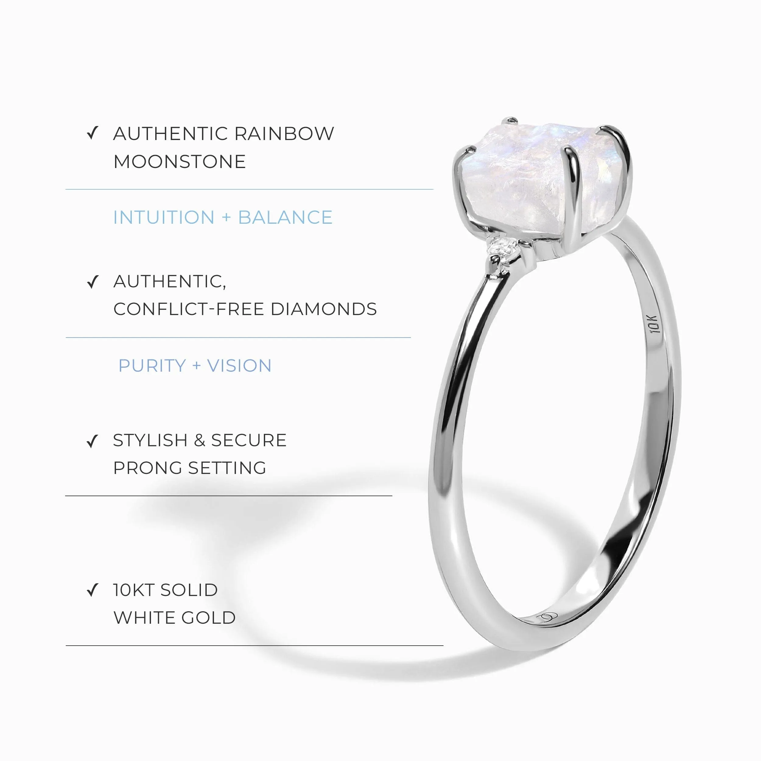 Moonstone Diamond Ring - Petite Raw Allure