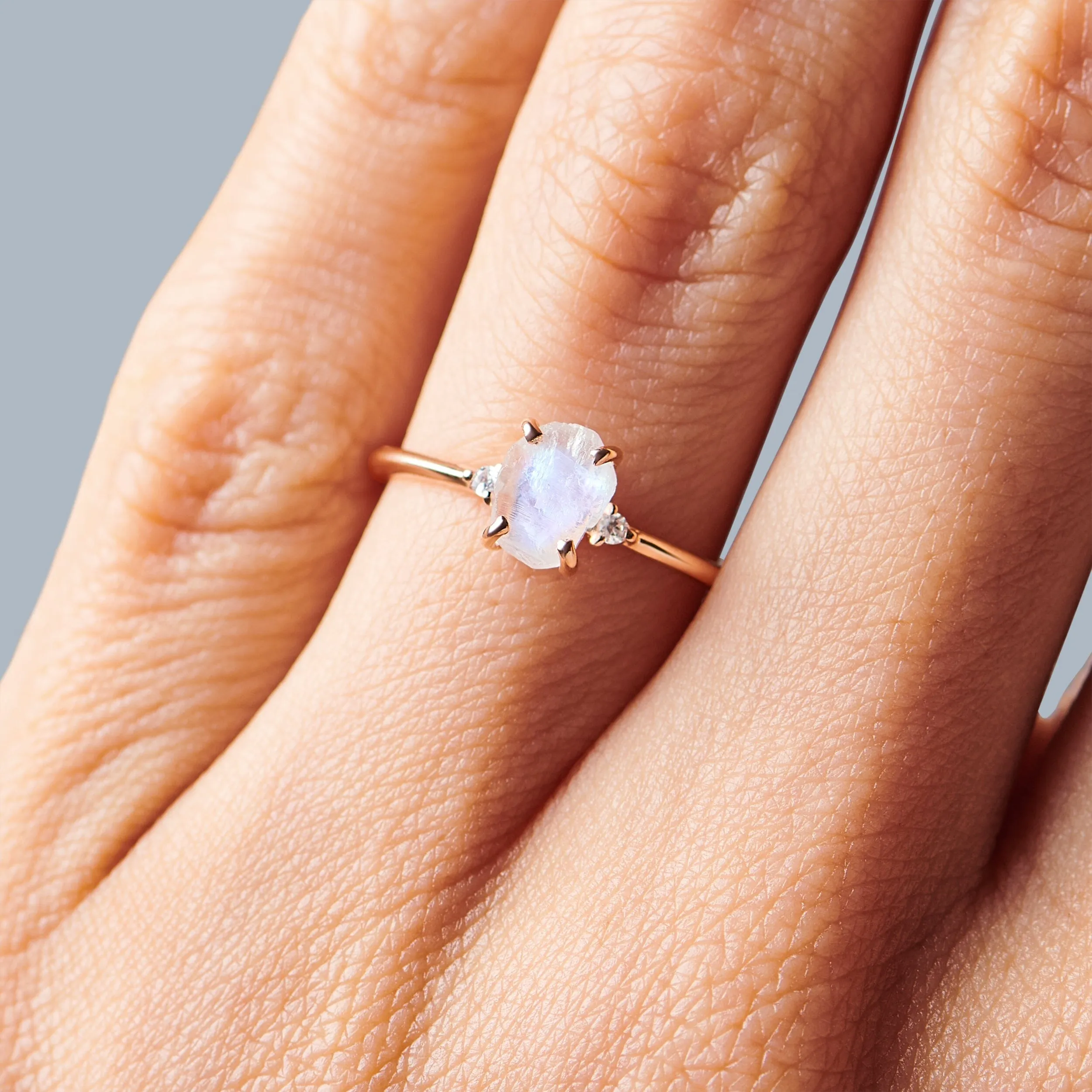 Moonstone Diamond Ring - Petite Raw Allure