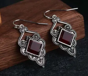 Natural garnet earrings, bridesmaid earrings, boho earrings wedding jewelry, 925 Sterling silver earrings, Silver Handmade jewelry