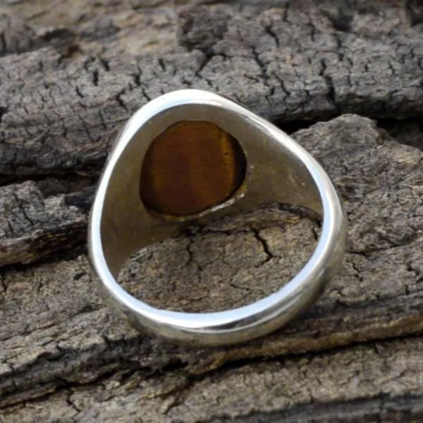 Natural Tiger Eye Gemstone 925 Sterling Silver Ring -Oval Bezel Set Men's Gift Ring, Tiger Eye Gemstone Jewelry, Nickel Free Ring