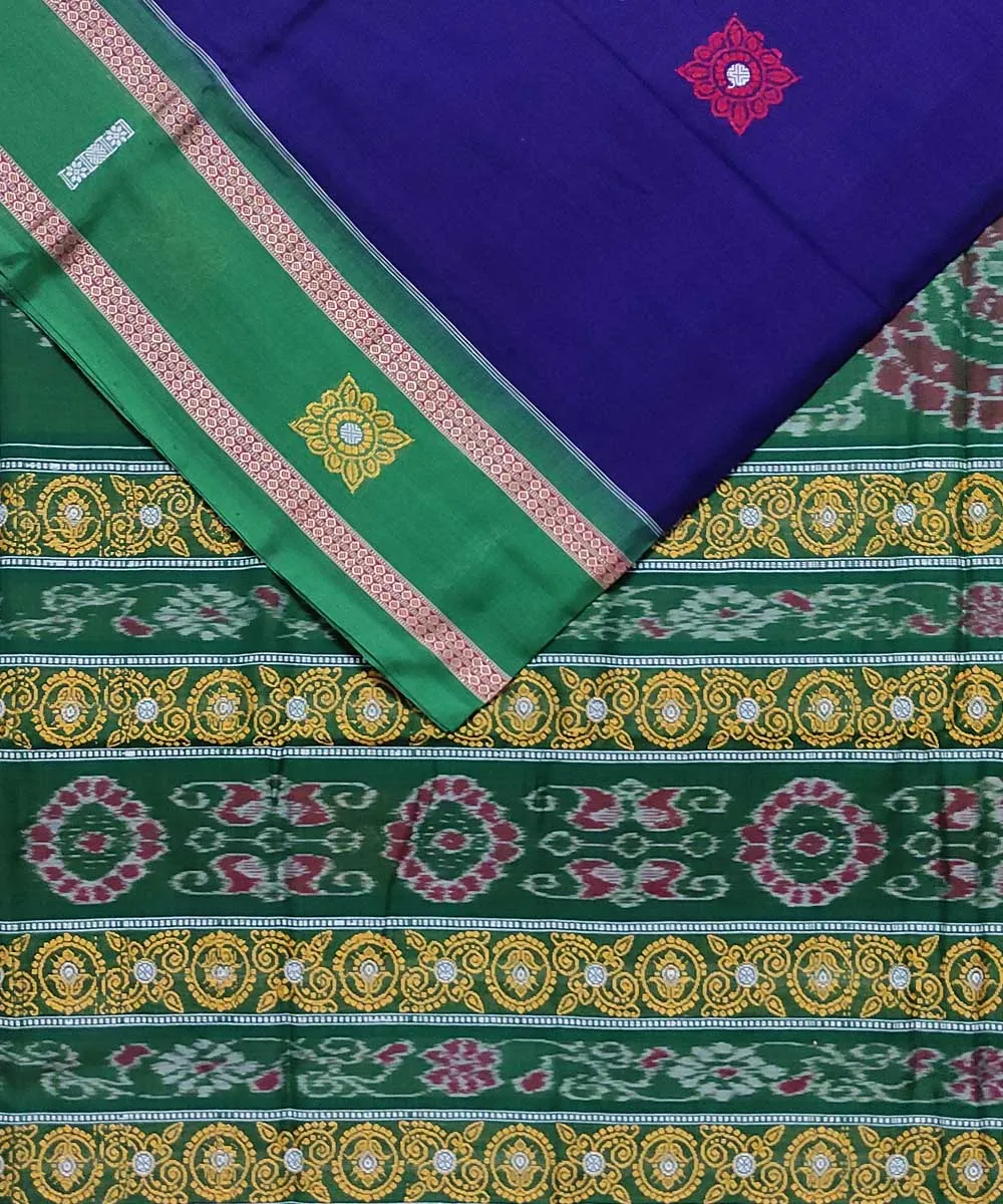 Navy blue green cotton handloom bomkai saree