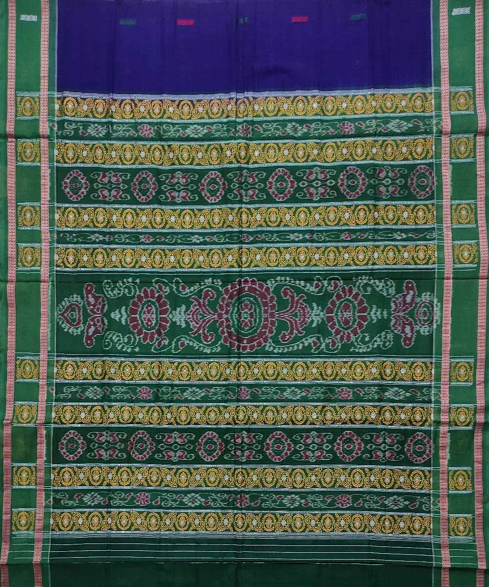 Navy blue green cotton handloom bomkai saree