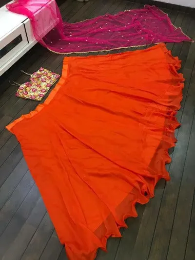 Orange Indian Designer Georgette Lehenga Choli Set