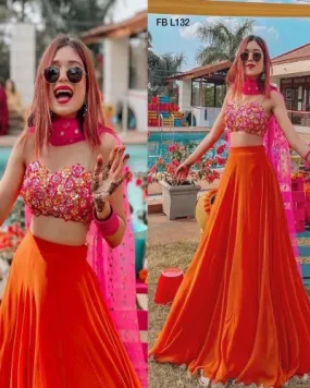 Orange Indian Designer Georgette Lehenga Choli Set