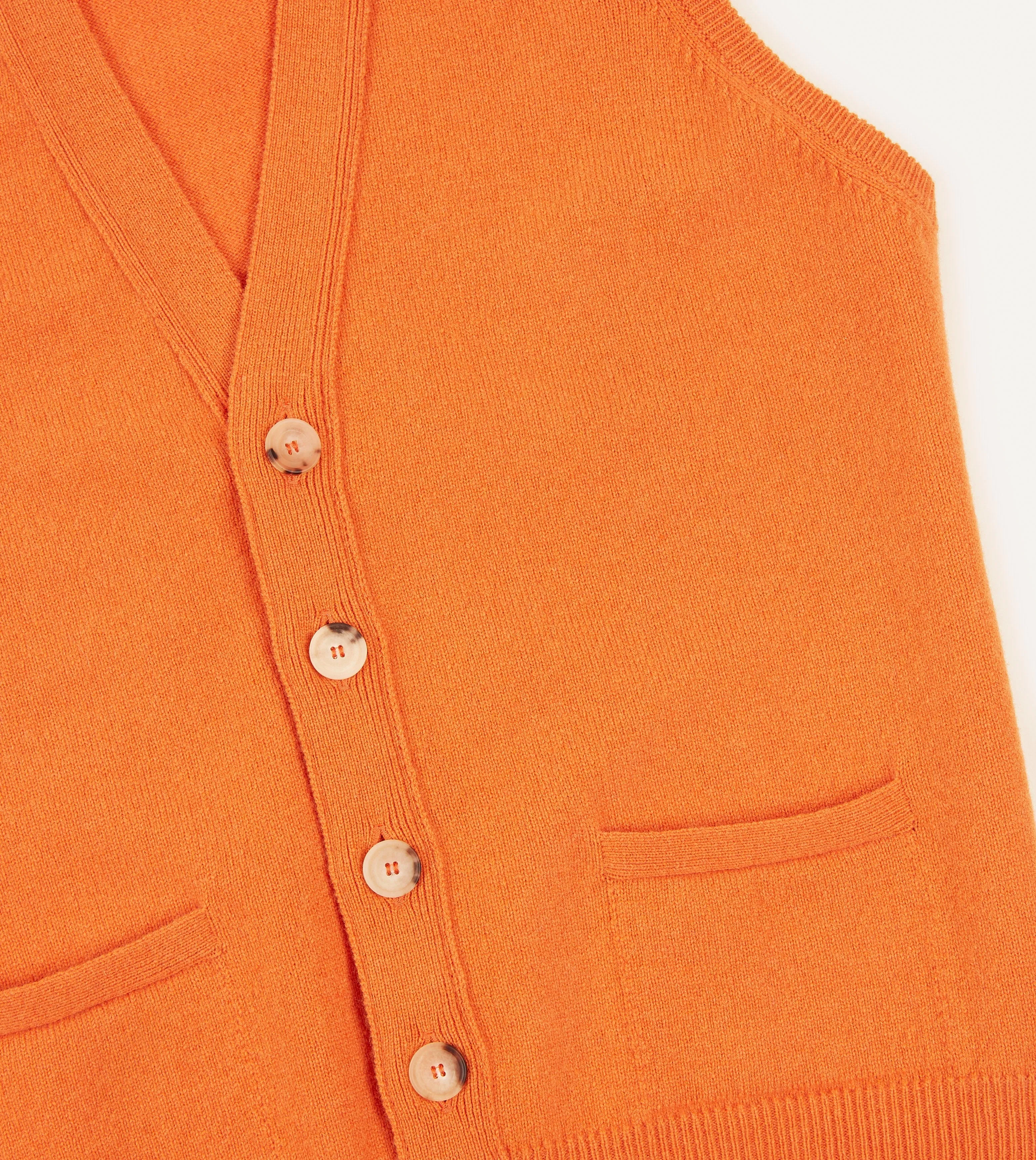 Orange Lambswool Sleeveless Cardigan