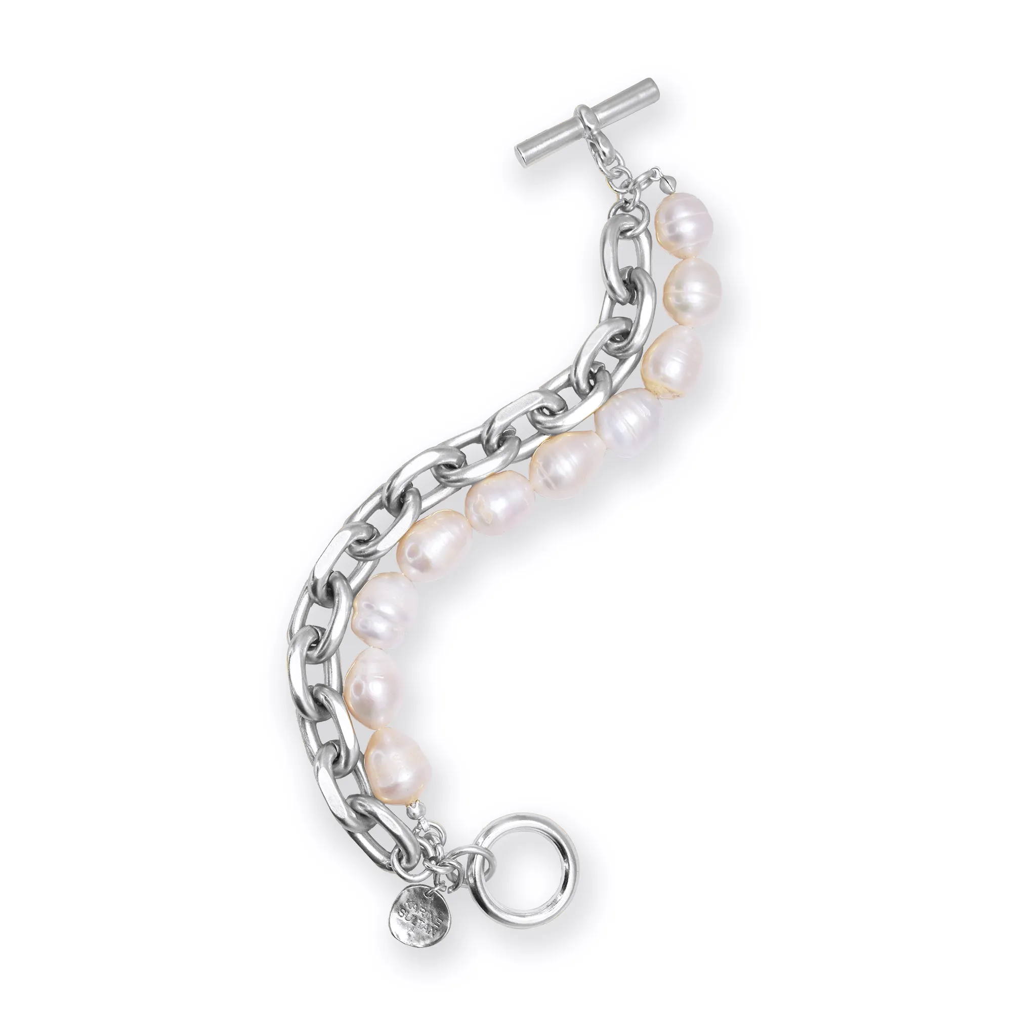 Pearl and cable chain layered Bracelet