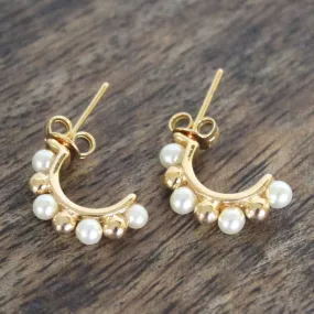 Pearl and Gold Beaded Hoops