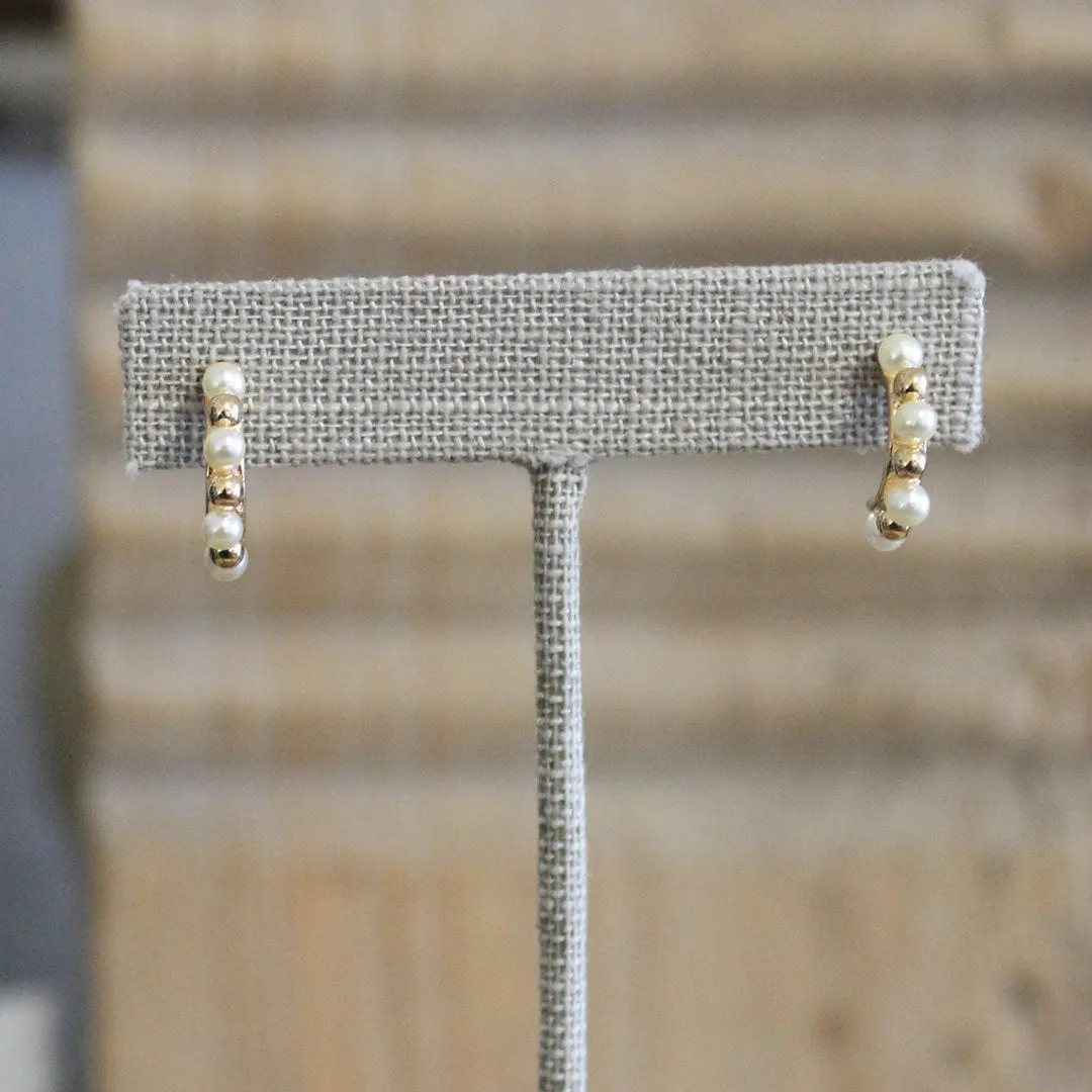 Pearl and Gold Beaded Hoops