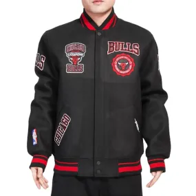 Pro Standard Chicago Bulls Crest Emblem Rib Wool Varsity Jacket (Black/Red)