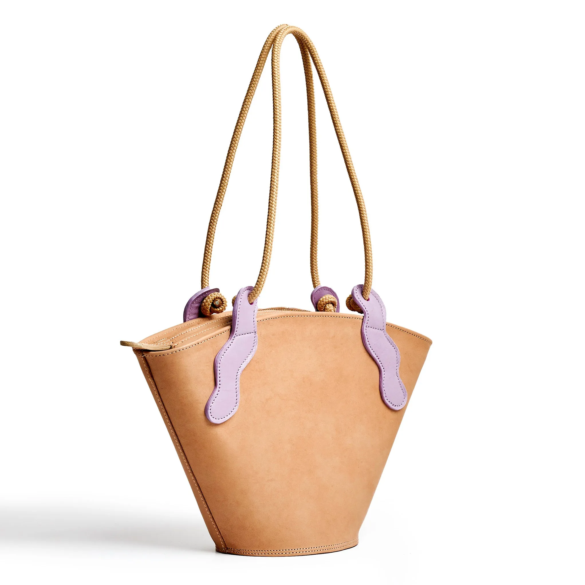 Project Dyad || Almond Color trapeze-shaped cow leather Inner small pocket Rope handle Emele Zipper Bag