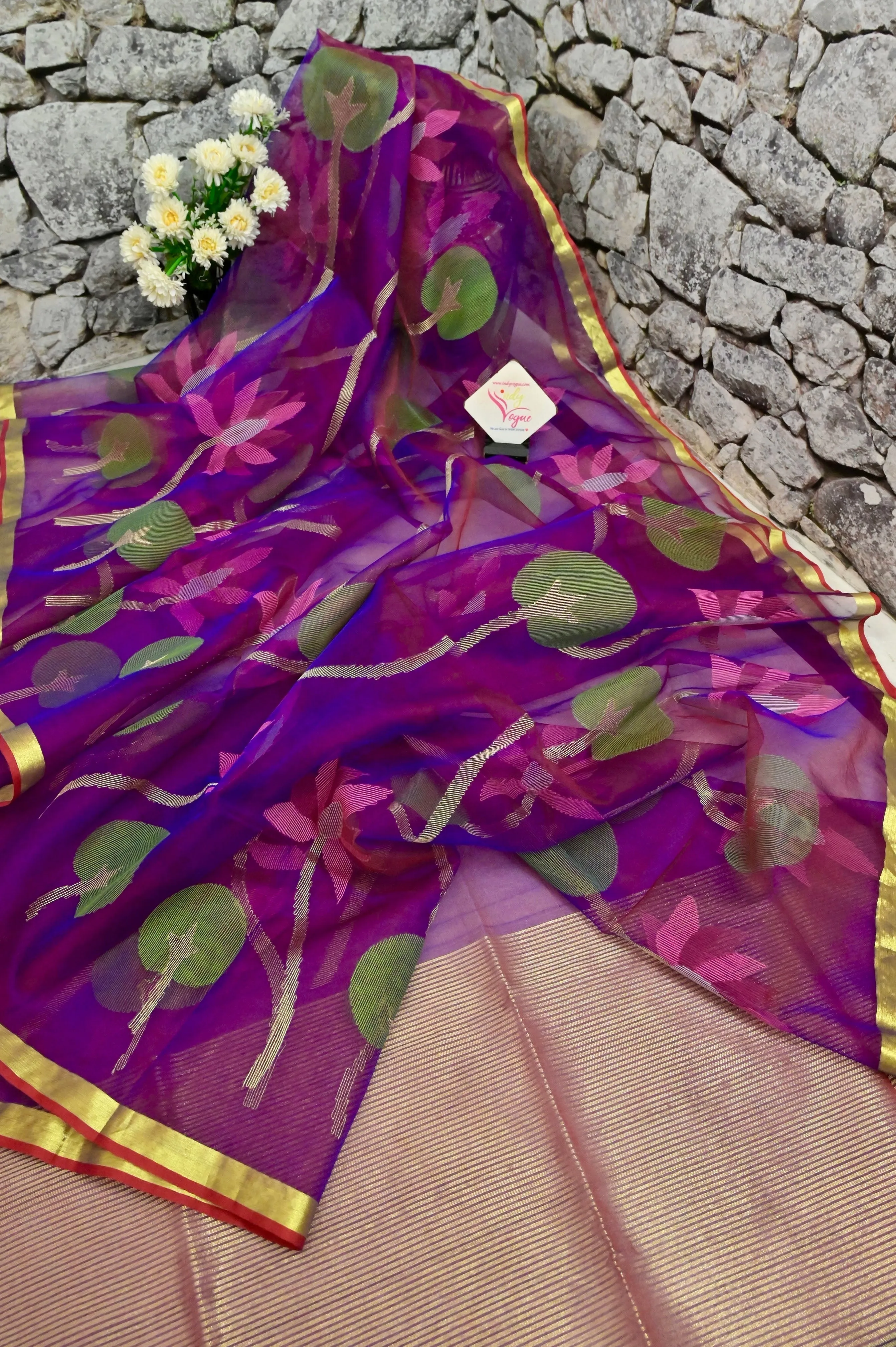 Purple Half and Half Muslin Jamdani Saree with Jamdani Weaving