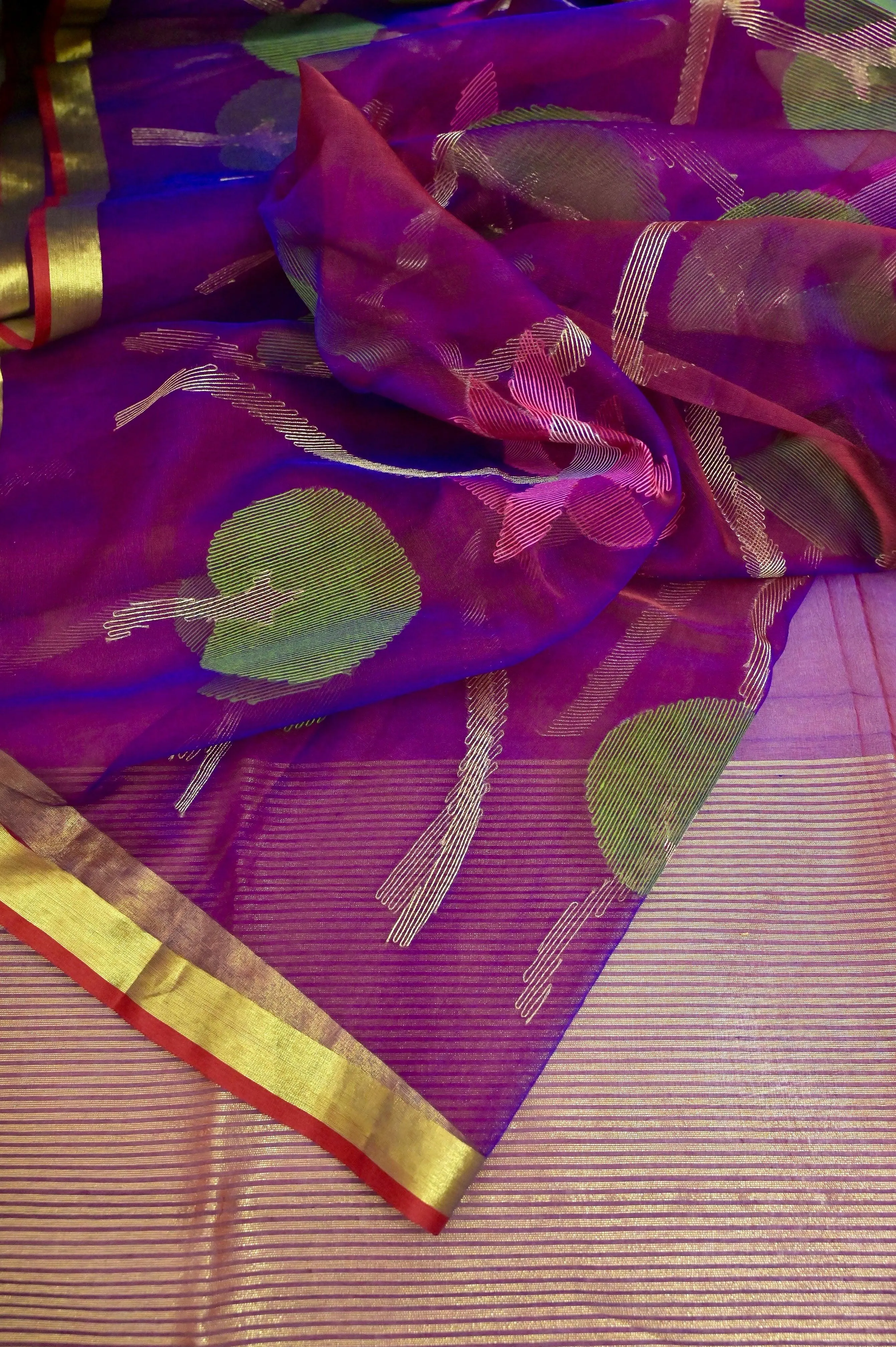 Purple Half and Half Muslin Jamdani Saree with Jamdani Weaving