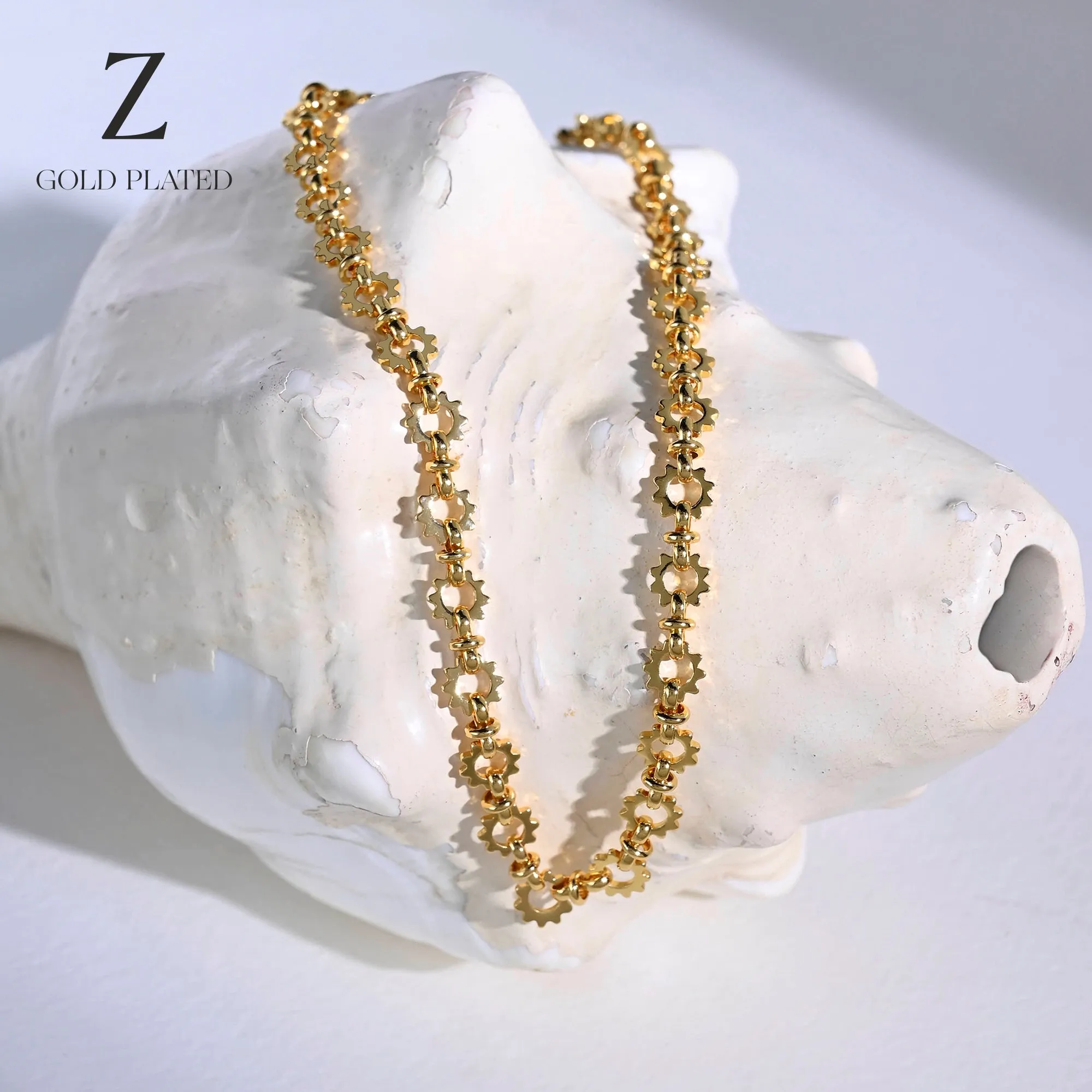 Real Gold-Plated Z Sun Chunky Chain Necklace