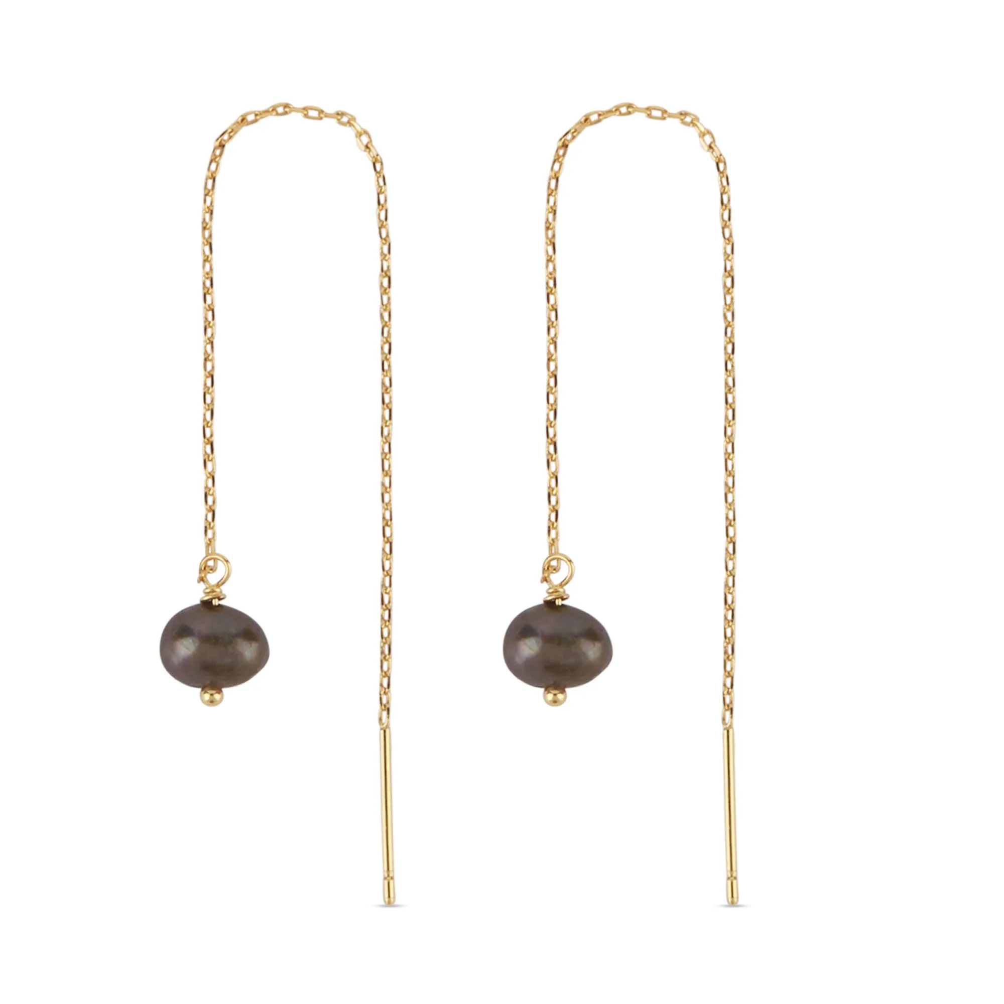 Real Gold Plated Z Threader Pearl Earrings