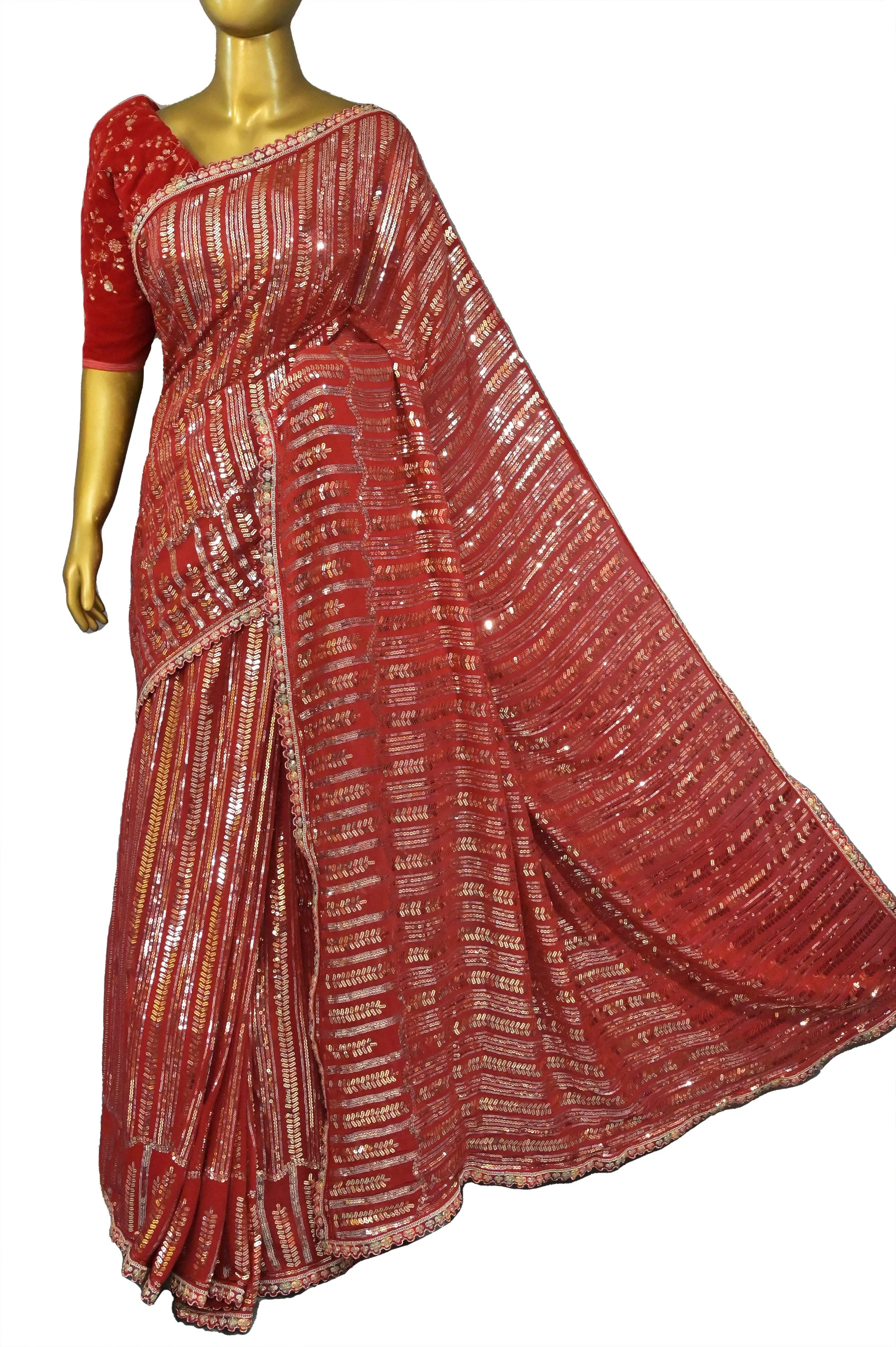 Red Color Designer Georgette Saree with Sequin Weaving and Designer Zari Border