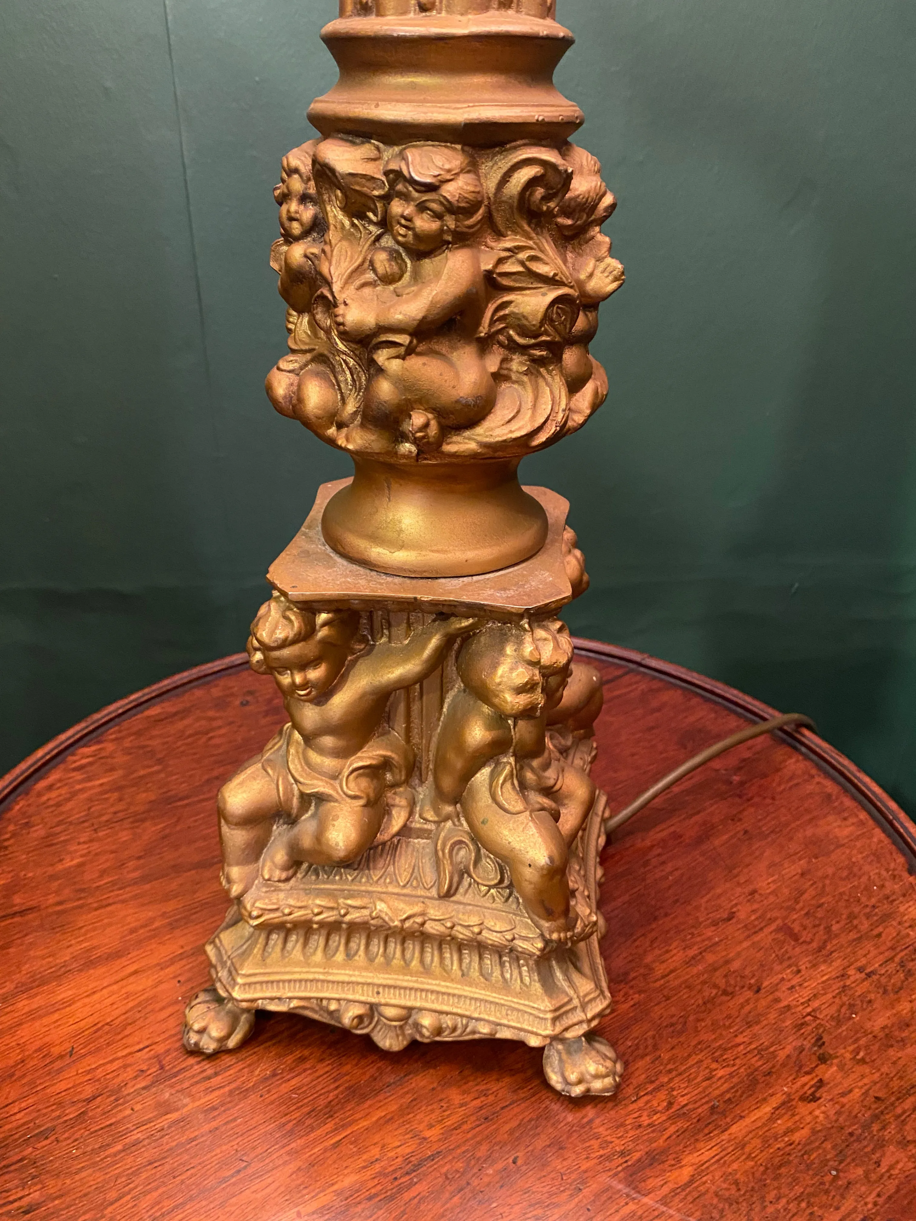 Regency Style Cherub Gilt Metal Lamp With Cream Shade Vintage c1970