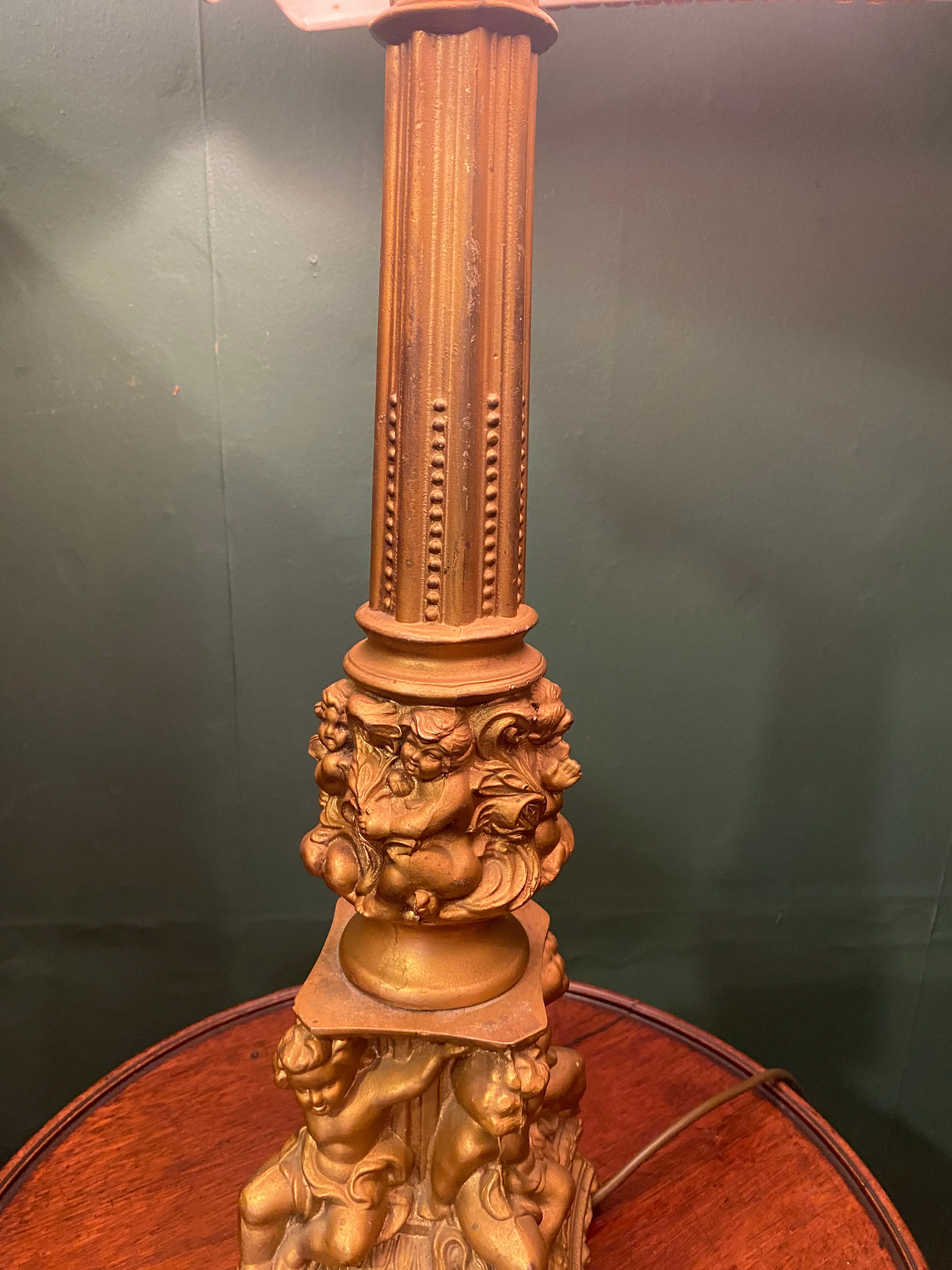 Regency Style Cherub Gilt Metal Lamp With Cream Shade Vintage c1970