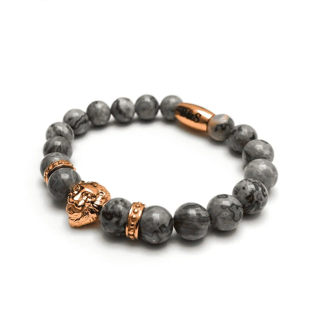 Rose Gold Lion & Grey Stones Bracelet