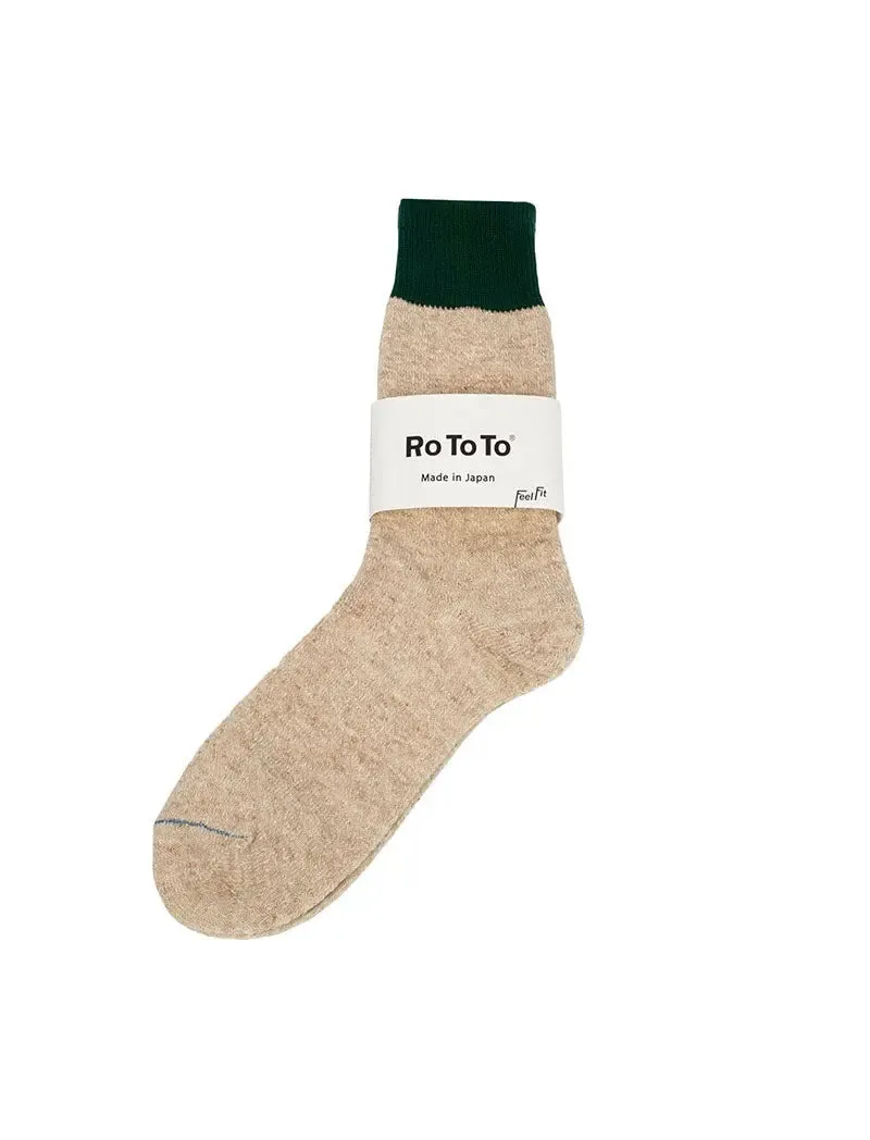 RoToTo Double Face Socks Green / Medium Beige