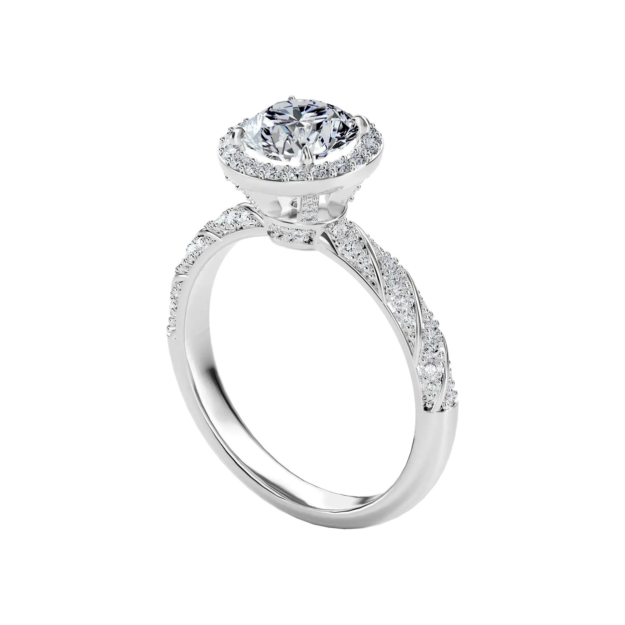 Round Cut Halo Diamond Rope Engagement Ring Custom