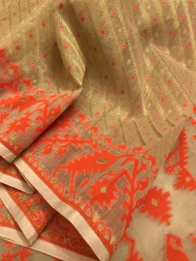 Sandalwood and Red Color Jamdani Saree