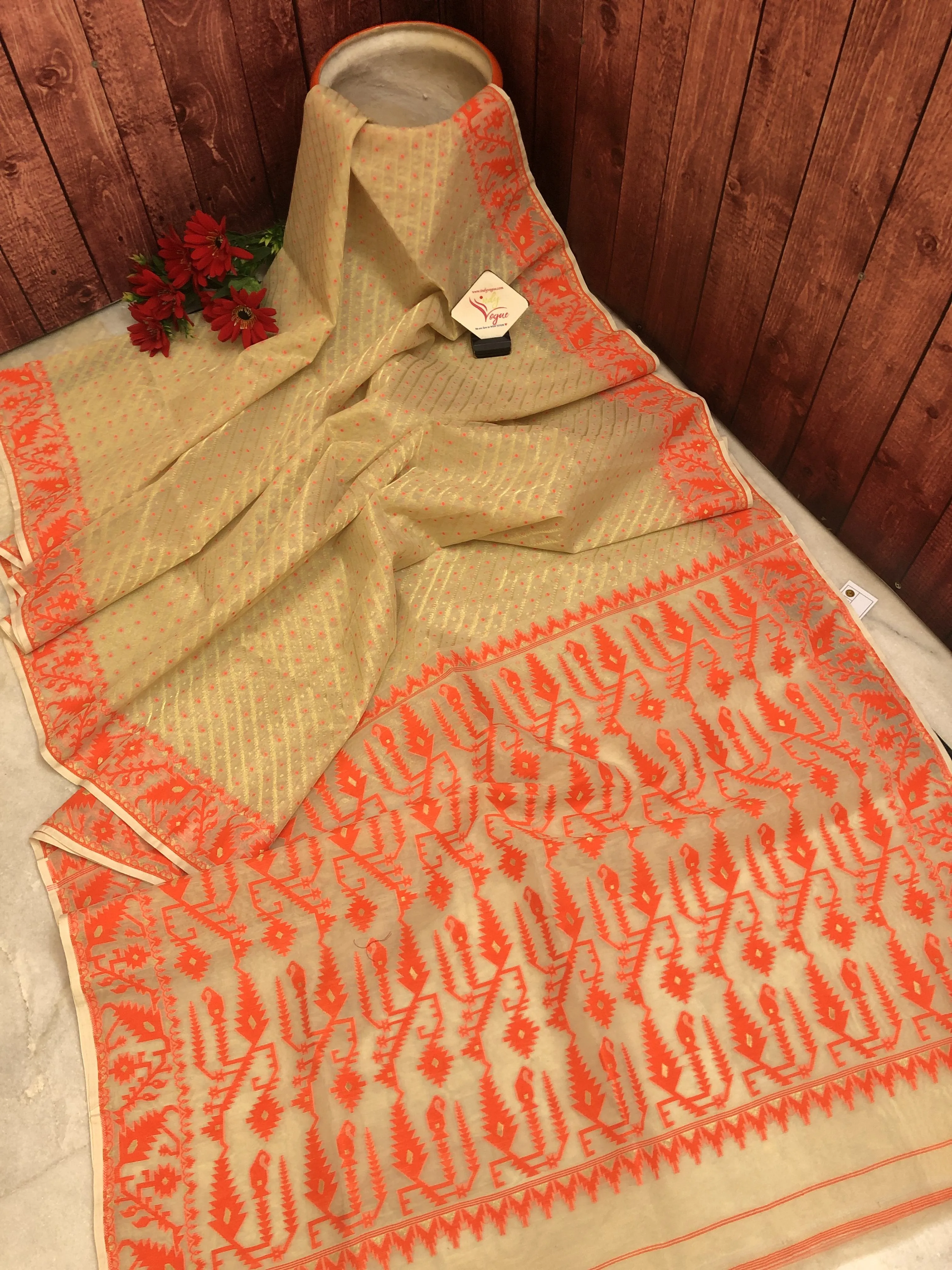 Sandalwood and Red Color Jamdani Saree