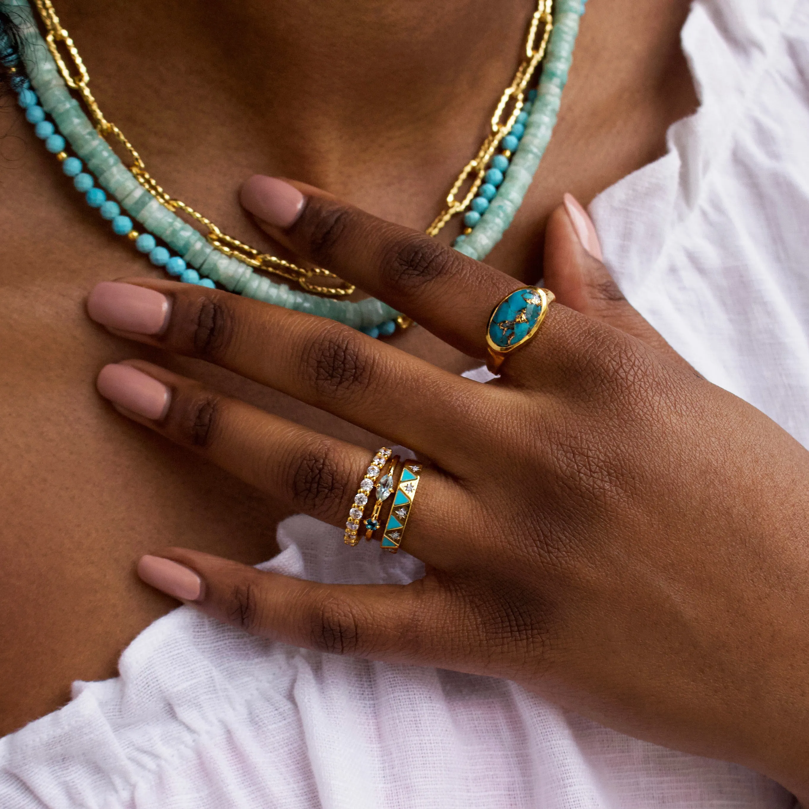 Santorini Aquamarine & London Blue Topaz Stacking Band