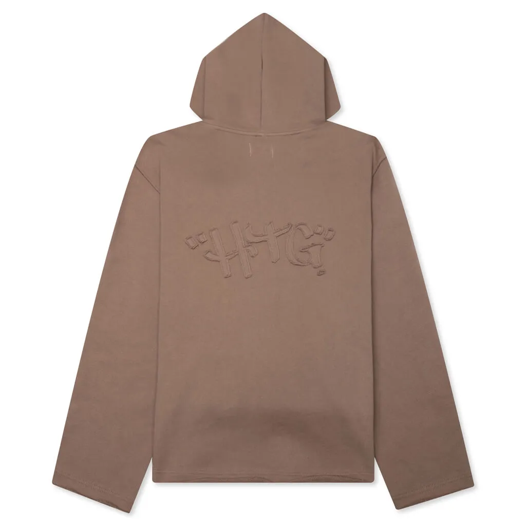 Script Embroidered Hoodie - Light Brown