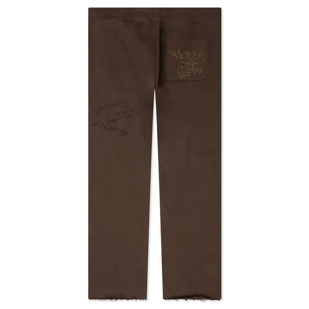 Script Embroidered Sweats - Brown