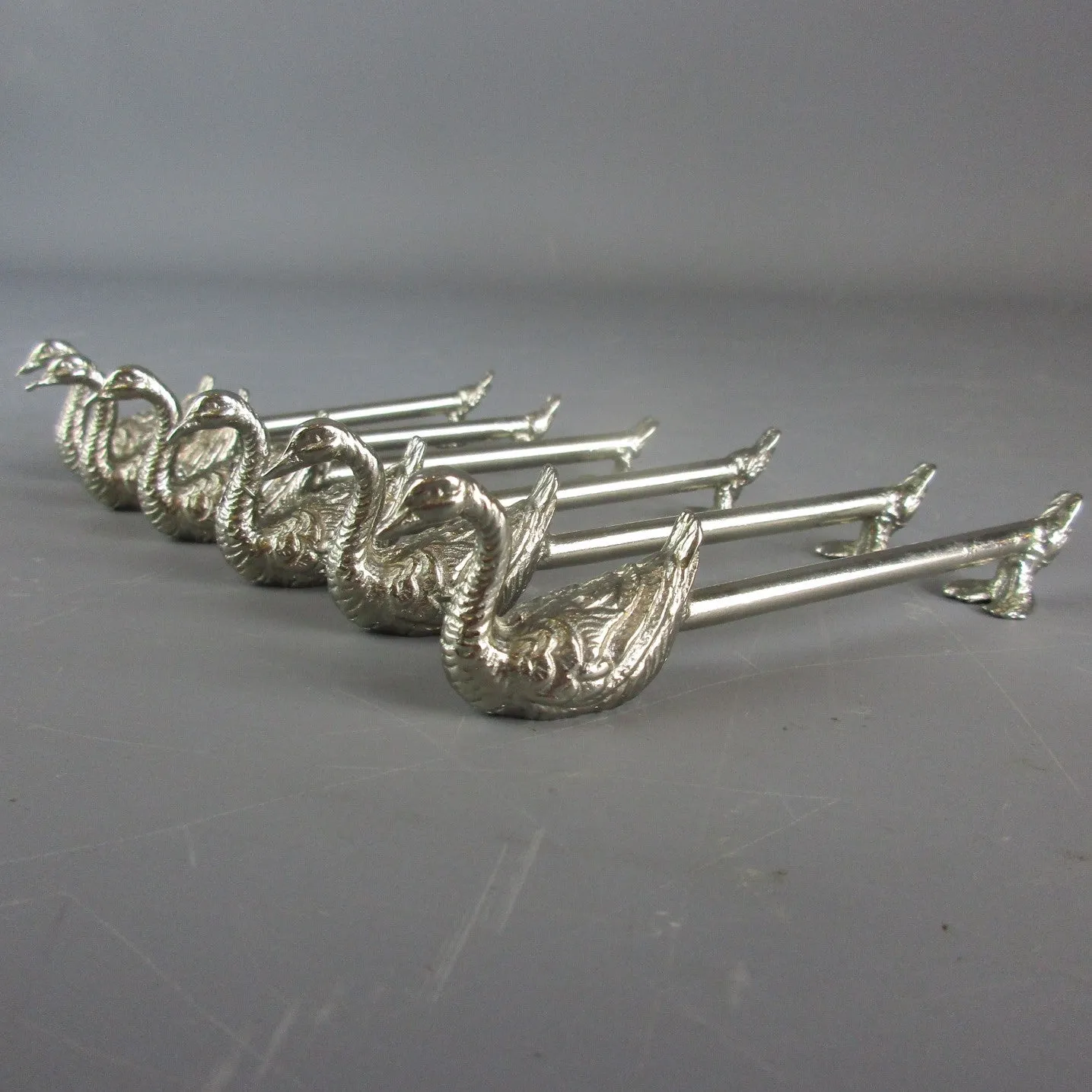 Set of Six Silver Plate Swan Knife Rests Vintage