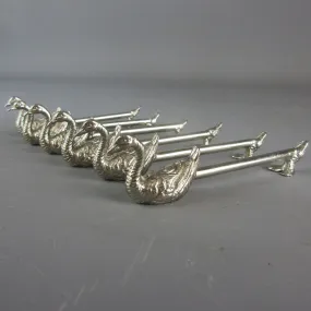 Set of Six Silver Plate Swan Knife Rests Vintage